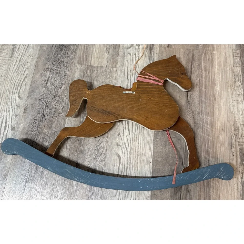 Wooden Rocking Horse Wall Hanging Hand Painted Folk Art Country Decor Nursery